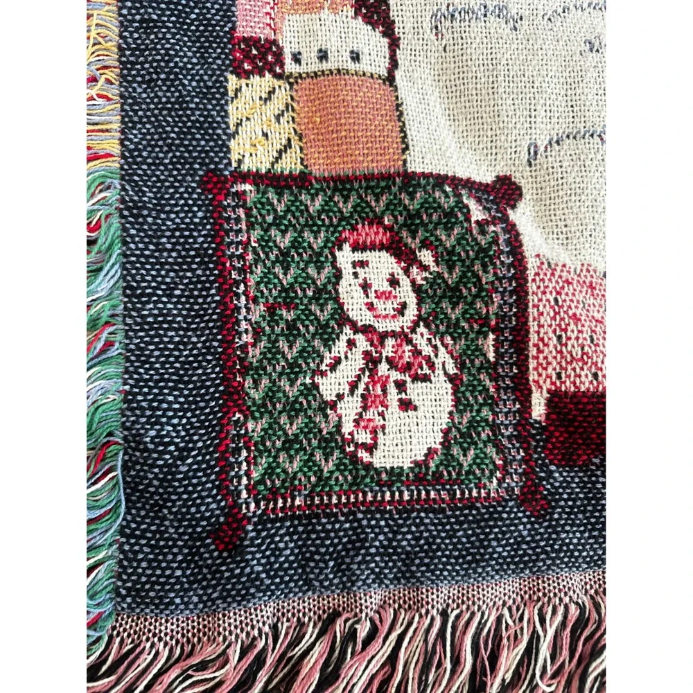 Manual Woodworkers Weavers Christmas Teddy Bear Tapestry Throw Blanket 72x46 USA